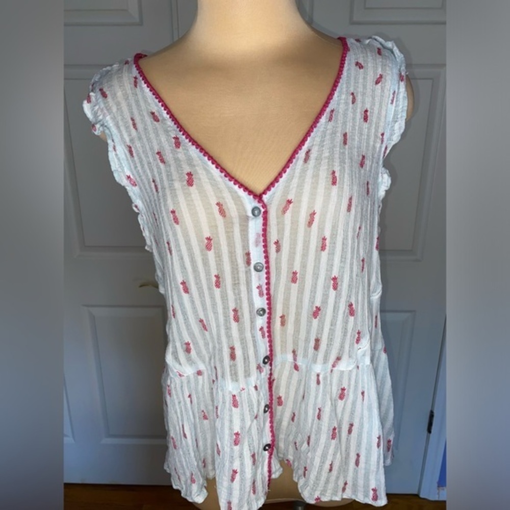 Hatley Women’s Striped Pineapple Print Tank Top XL, Organic Cotton - Picture 1 of 8